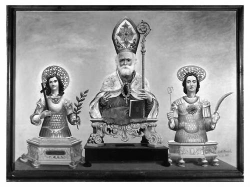 San Sergio, San Mauro e San Pantaleo (dipinto) di Monopoli Carlo (sec. XX)