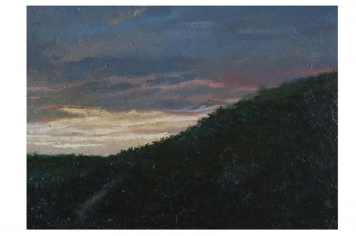 Tramonto in collina, paesaggio con tramonto (dipinto) di De Nittis Giuseppe Gaetano (sec. XIX)