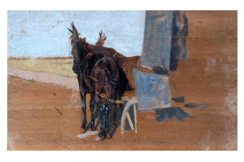 Cavalli, carro trainato da cavalli (dipinto) di De Nittis Giuseppe Gaetano (sec. XIX)