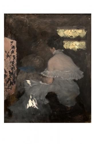 Tra i paraventi, figura femminile tra paraventi (dipinto) di De Nittis Giuseppe Gaetano (sec. XIX)