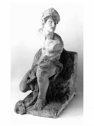 figura maschile seduta (scultura) di Fiore Nicola (sec. XX)