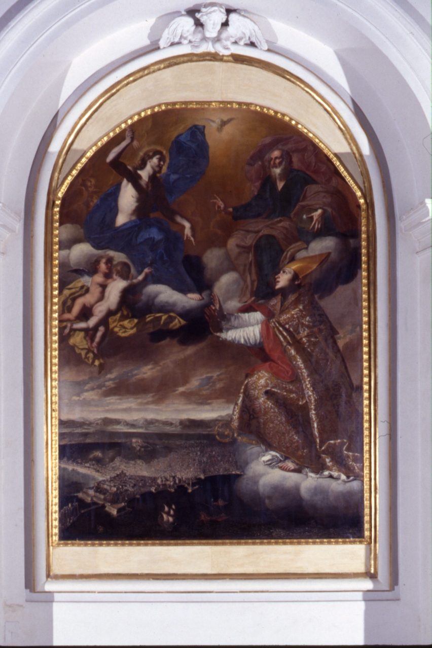San Gennaro protegge la città di Napoli (dipinto) di Palumbo Onofrio, Barra Didier (metà sec. XVII)