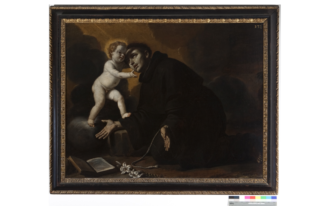 Sant'Antonio da Padova con il bambino (dipinto) di Preti Mattia detto Cavalier Calabrese (cerchia) (seconda metà sec. XVII)