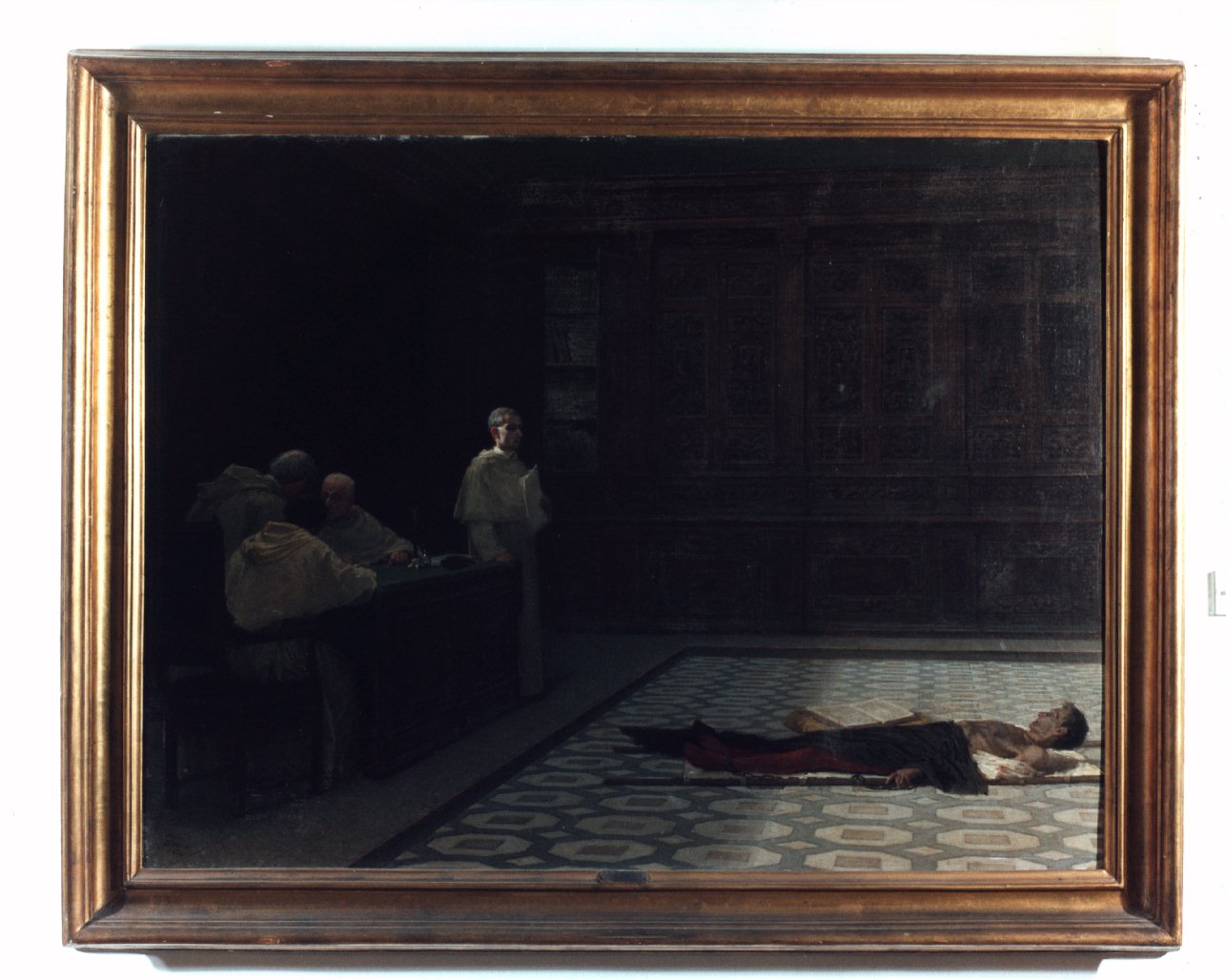 un esame rigoroso del santo uffizio, episodio della santa inquisizione (dipinto) di Toma Gioacchino (sec. XIX)