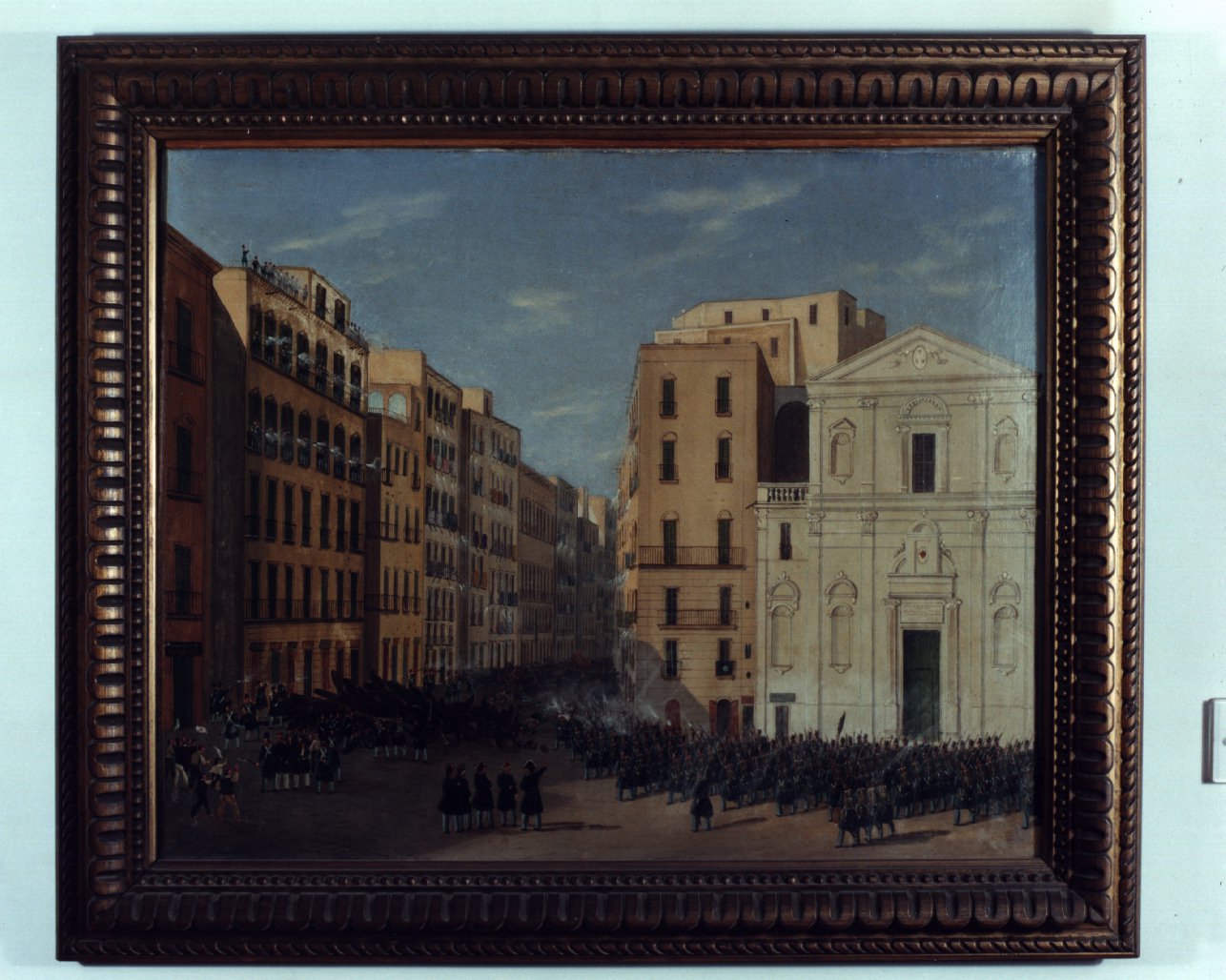 le barricate del 1848 a San Ferdinando, episodio dell'insurrezione del 1848 a Napoli (dipinto) - ambito napoletano, ambito napoletano (terzo quarto sec. XIX)