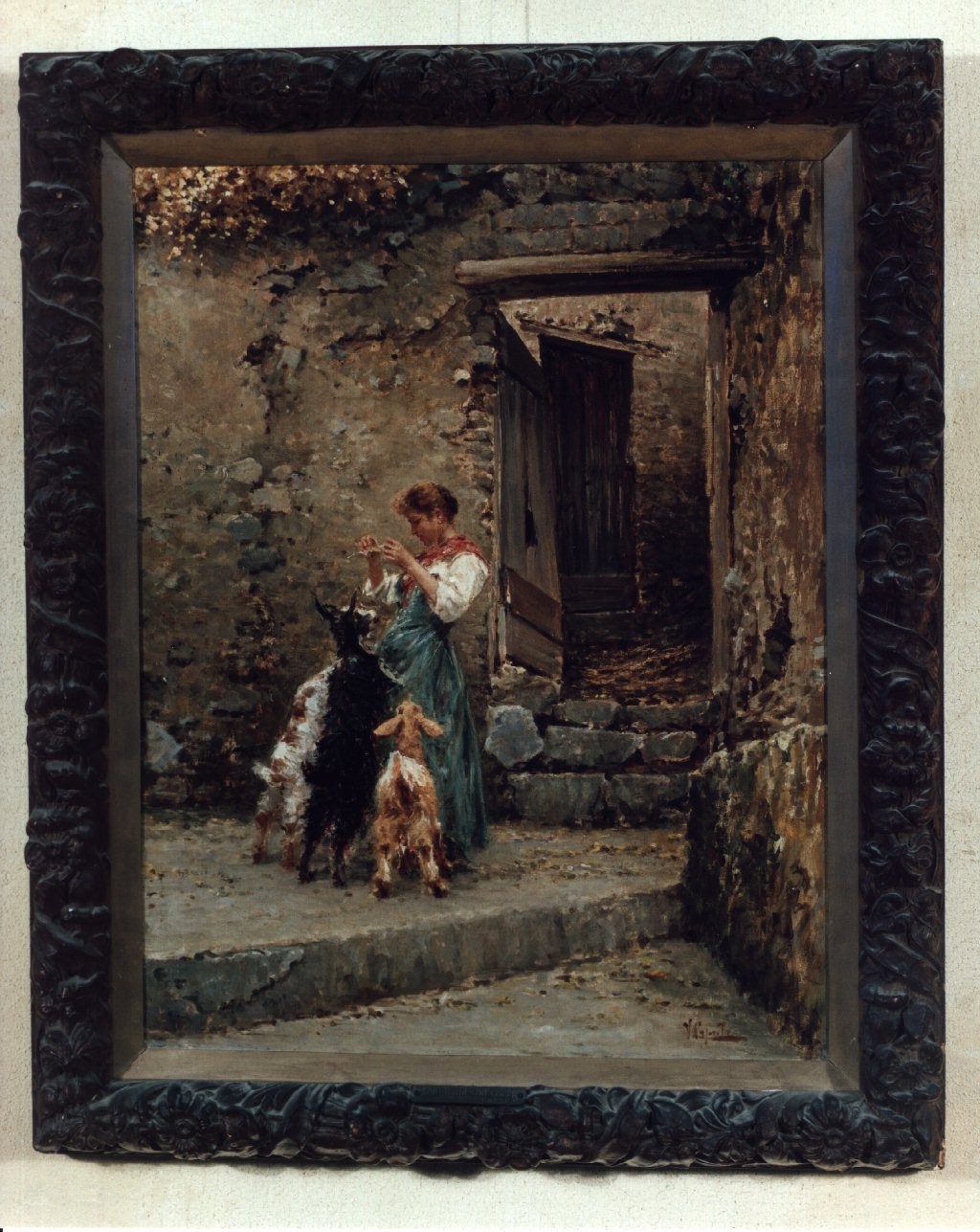contadina con capre (dipinto) di Caprile Vincenzo (fine sec. XIX)
