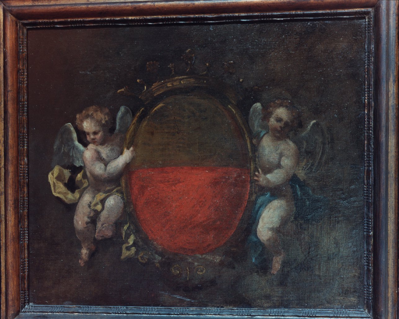 stemma del comune di Napoli con putti (dipinto) - ambito napoletano (metà sec. XIX)