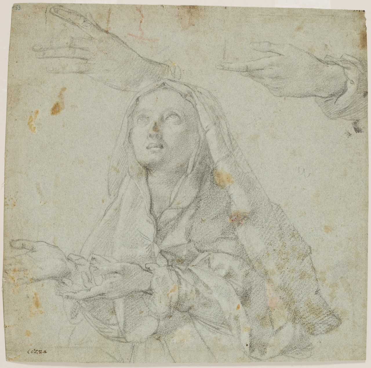 studio per una Madonna annunciata (disegno) di Cozza Francesco (metà sec. XVII)