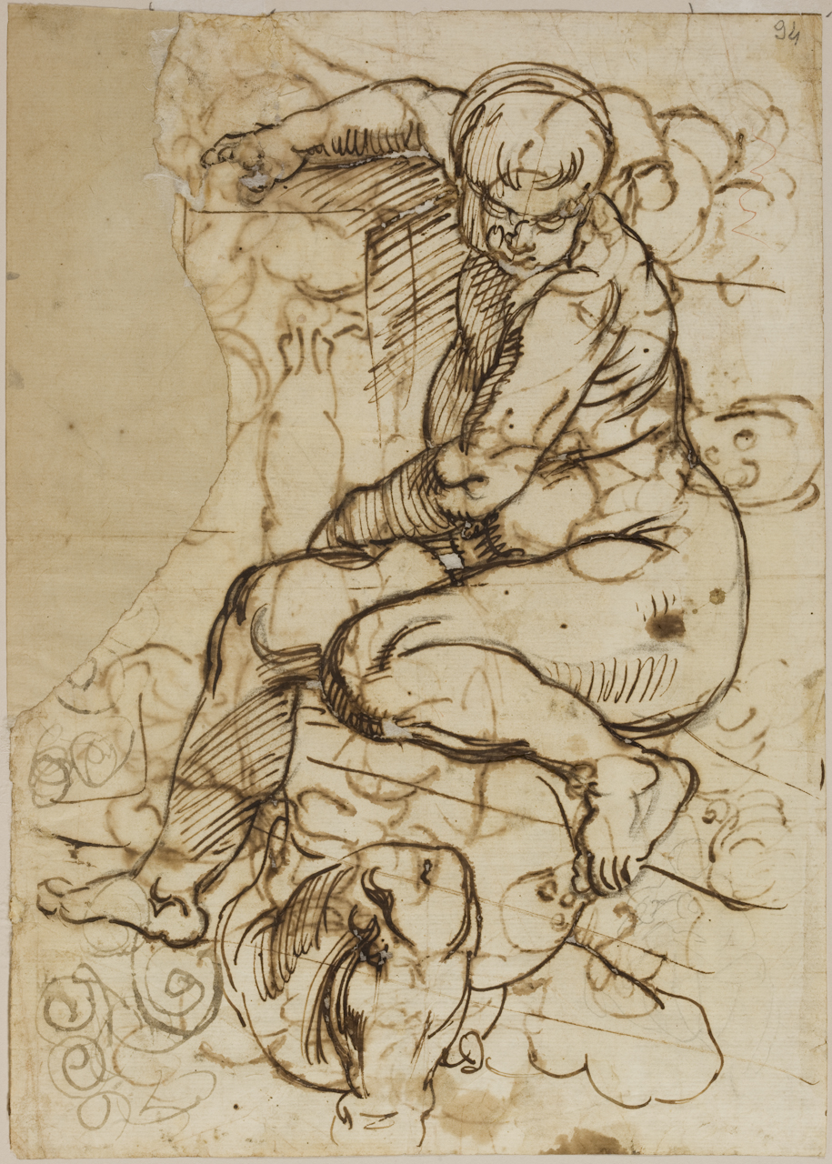 studio di nudo maschile e di figure (disegno) di Cambiaso Luca (sec. XVI)