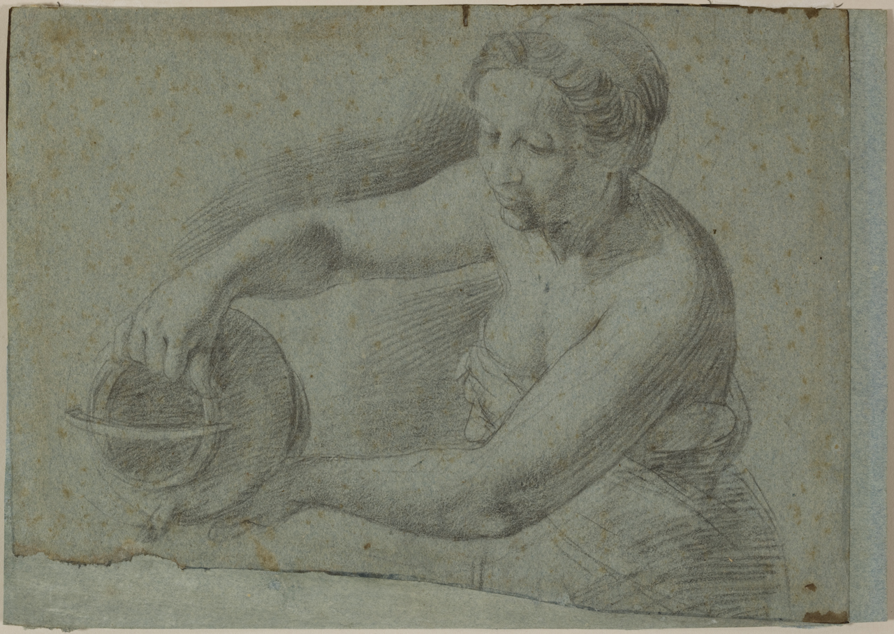 studio di donna che versa acqua da un recipiente, studio di donna che versa acqua da un recipiente (disegno) di Baglione Giovanni (ultimo quarto sec. XVI)