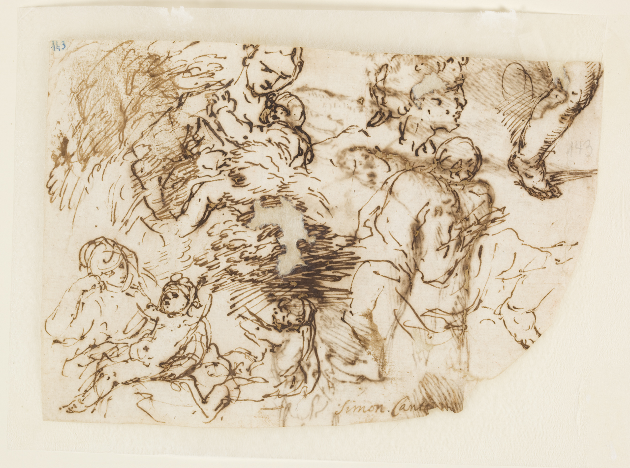 Madonna con bambino e pastore, Madonna con bambino (disegno) di Cantarini Simone detto Pesarese (sec. XVII)