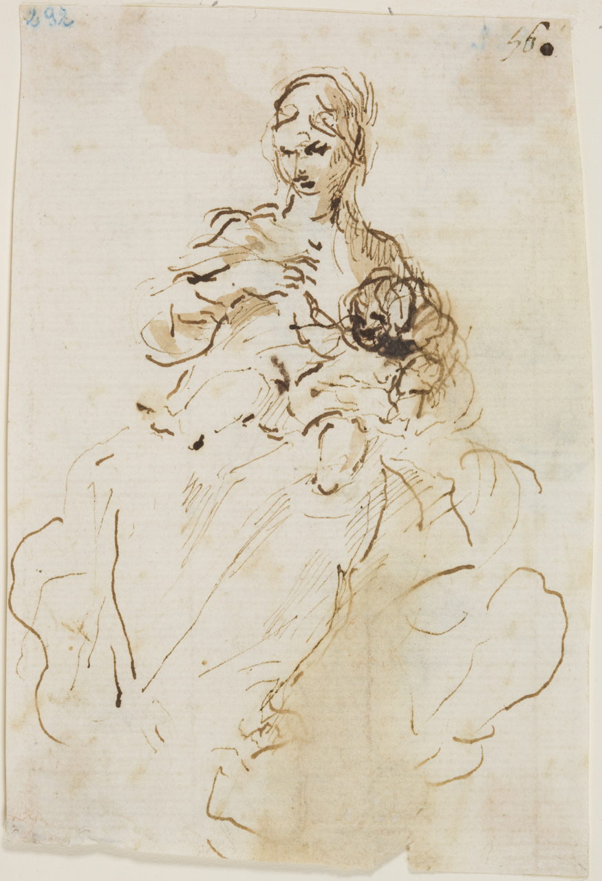 studio di Madonna con Bambino, putto (disegno) di Cantarini Simone detto Pesarese (sec. XVII)