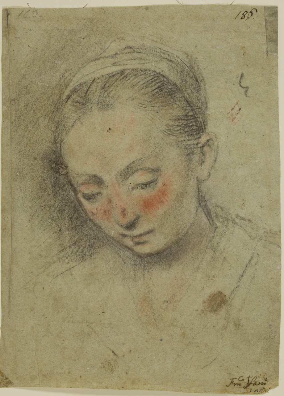 studio di volto femminile, studio di glutei (disegno) di Vanni Francesco (secc. VXI/ VXII)