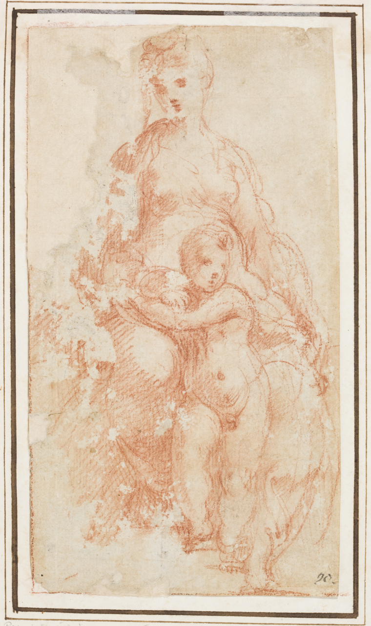 studio di Madonna con Bambino, studio di panneggio (disegno) di Mazzola Francesco detto Parmigianino (sec. XVI)