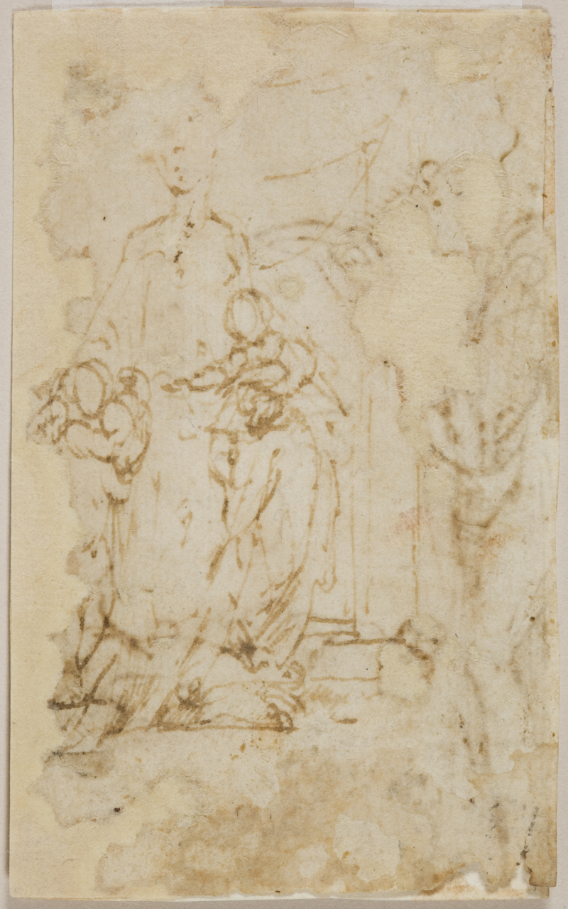 Madonna con bambino, studio di putti (disegno) di Mazzola Francesco detto Parmigianino (sec. XVI)
