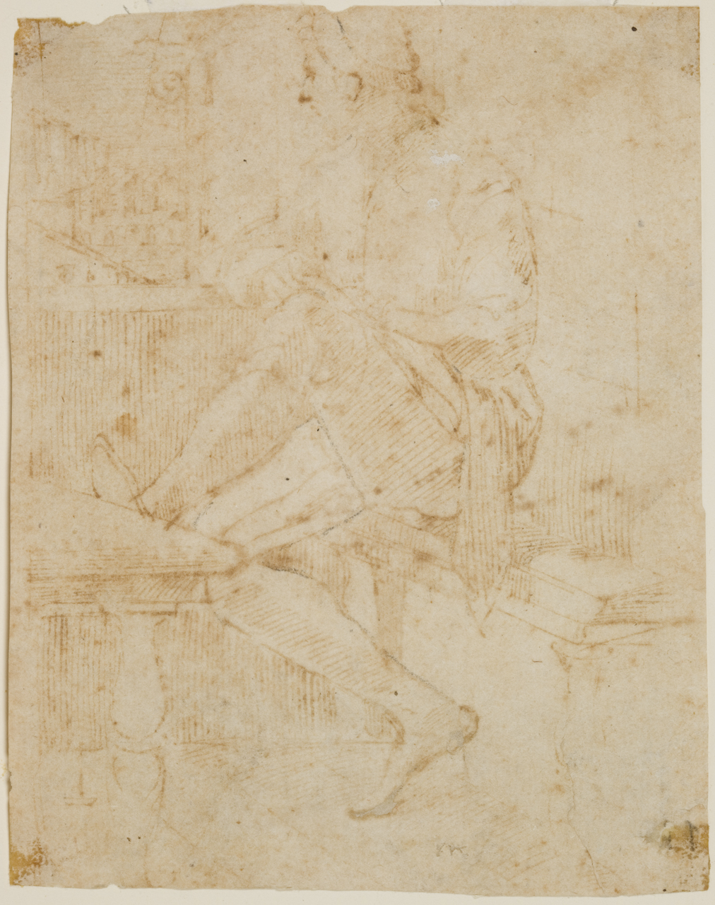 figura d'uomo seduto (disegno) di Mazzola Francesco detto Parmigianino (sec. XVI)