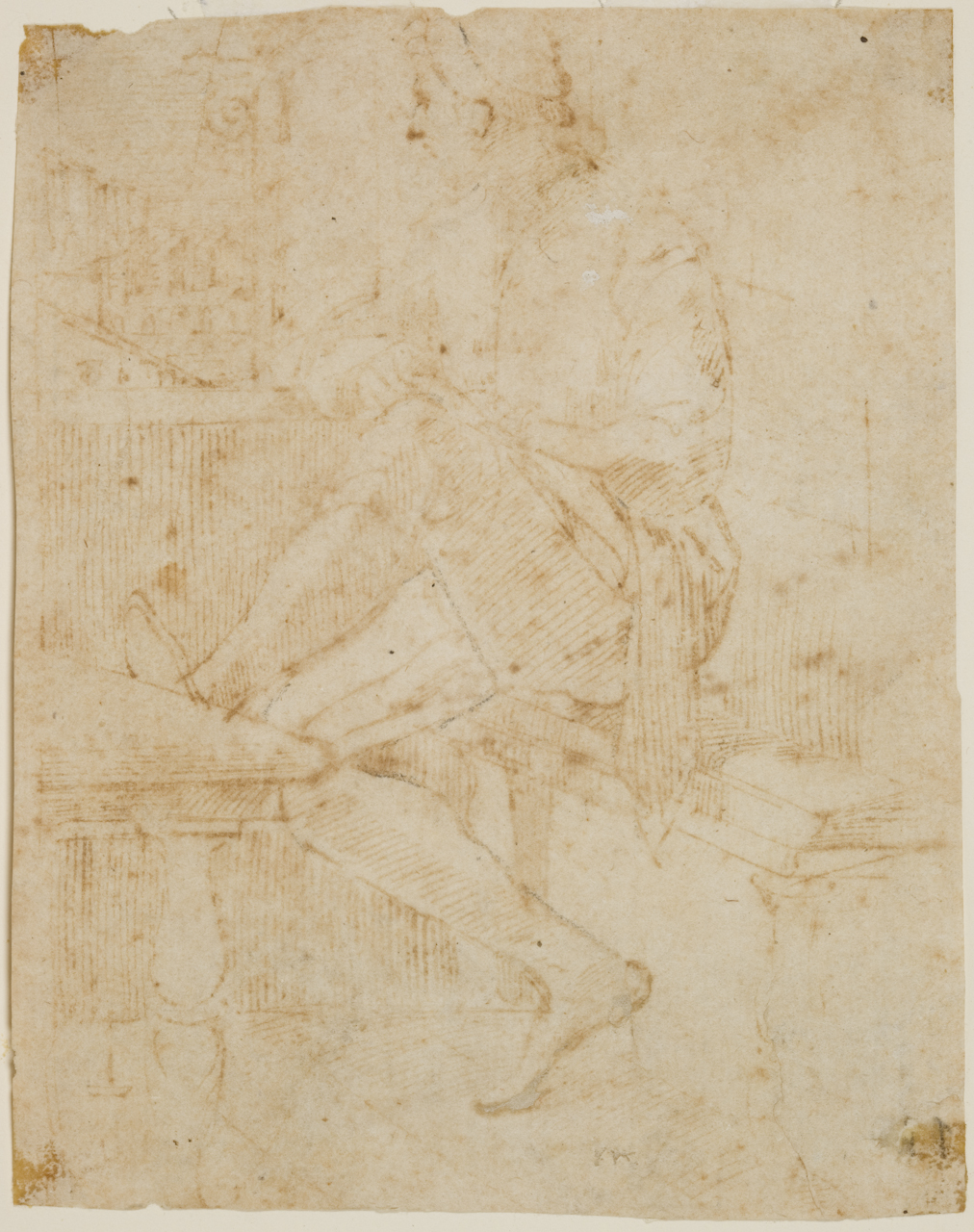 figura d'uomo seduto (disegno) di Mazzola Francesco detto Parmigianino (sec. XVI)