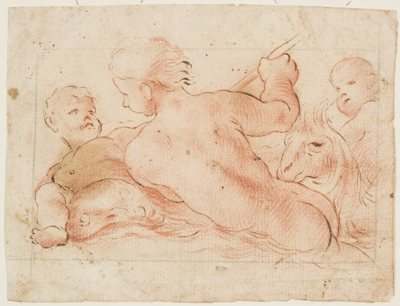 Giove bambino e la capra Amaltea (disegno) di Giordano Luca (sec. XVII)