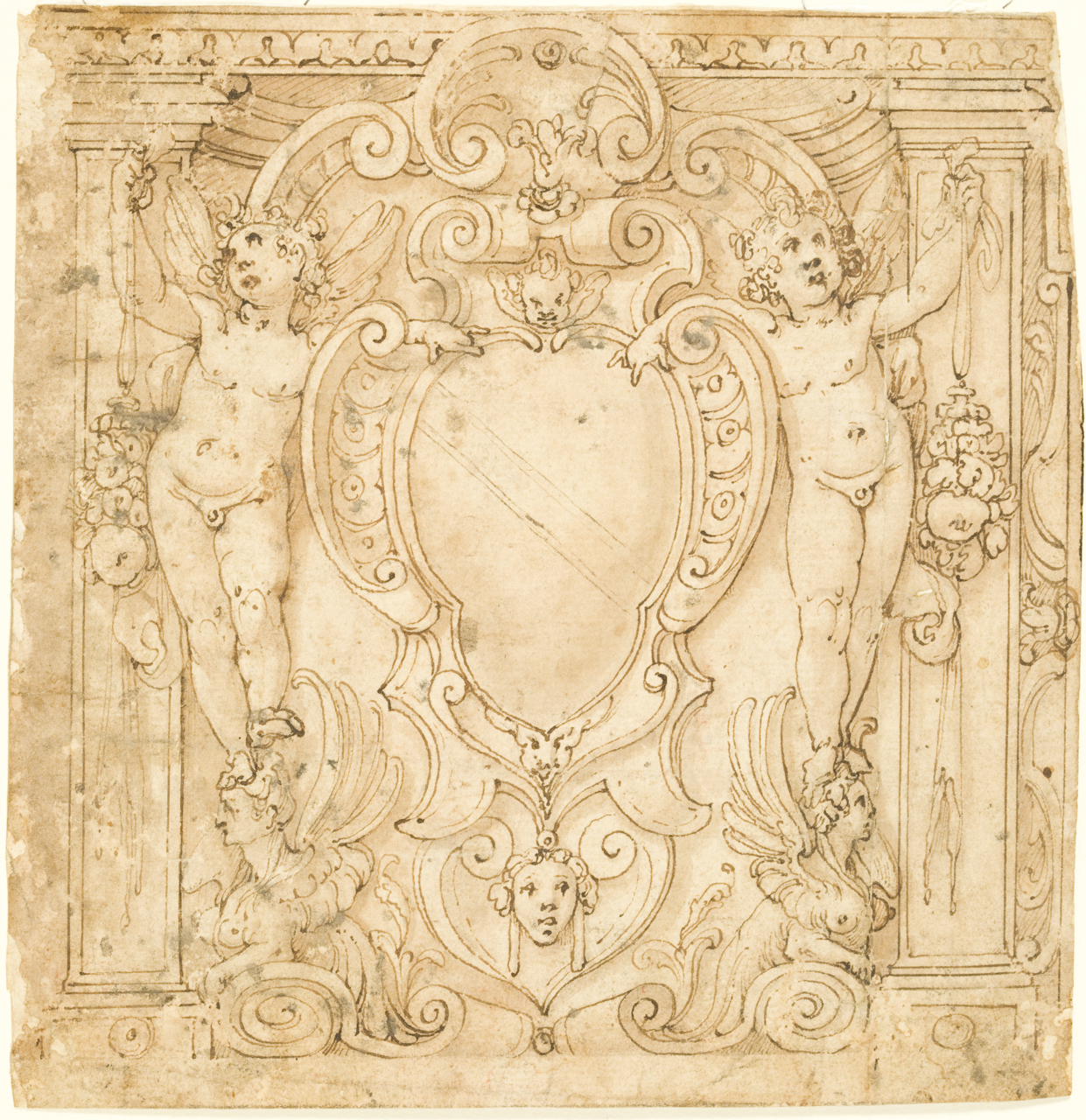 putti reggistemma (disegno) di Viviani Antonio (secc. XVI/ XVII)