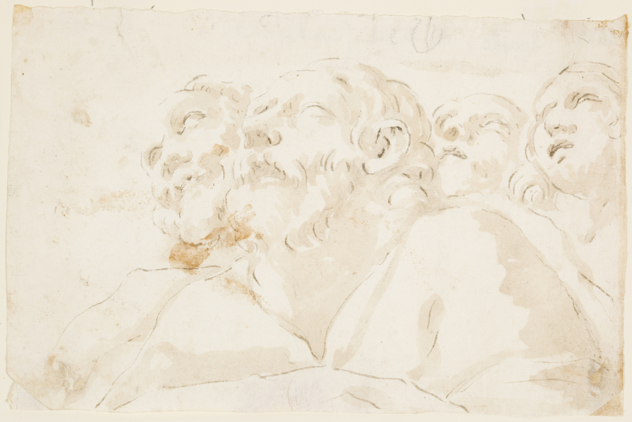 studi di teste (disegno) di Giordano Luca (cerchia) (seconda metà sec. XVII)