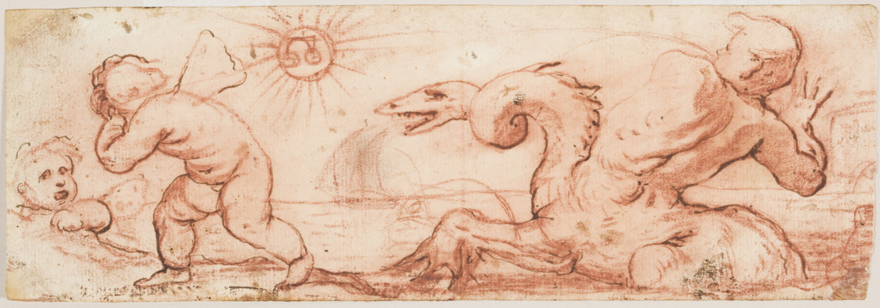 scena mitologica (disegno) di Giordano Luca (attribuito) (seconda metà sec. XVII)