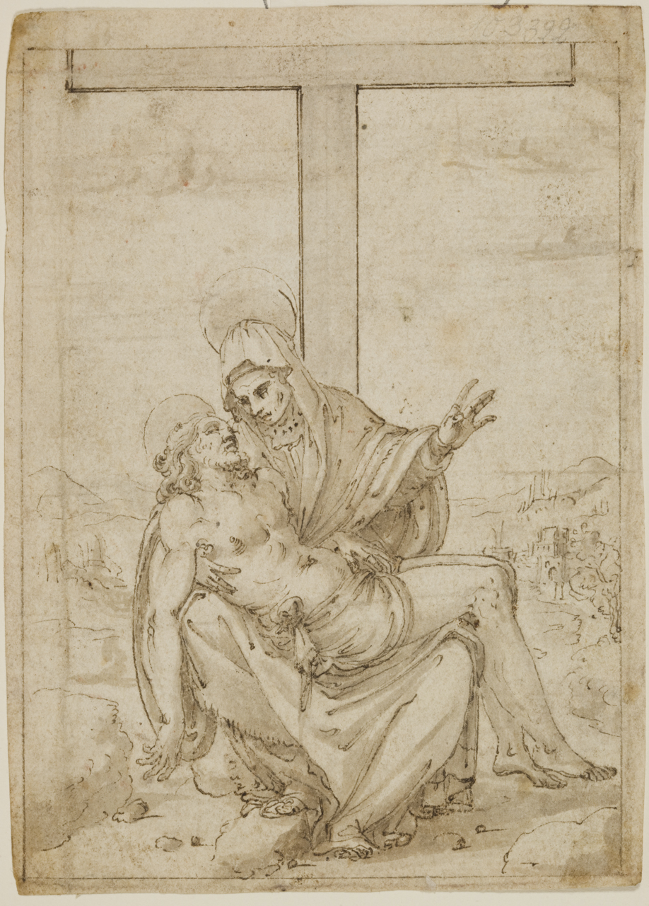 compianto su Cristo morto (disegno) - ambito Italia meridionale (terzo quarto sec. XVI)