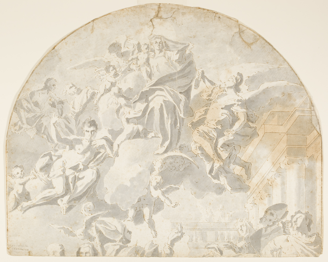 Madonna in gloria fra angeli e santi (disegno) - ambito napoletano (sec. XVIII)