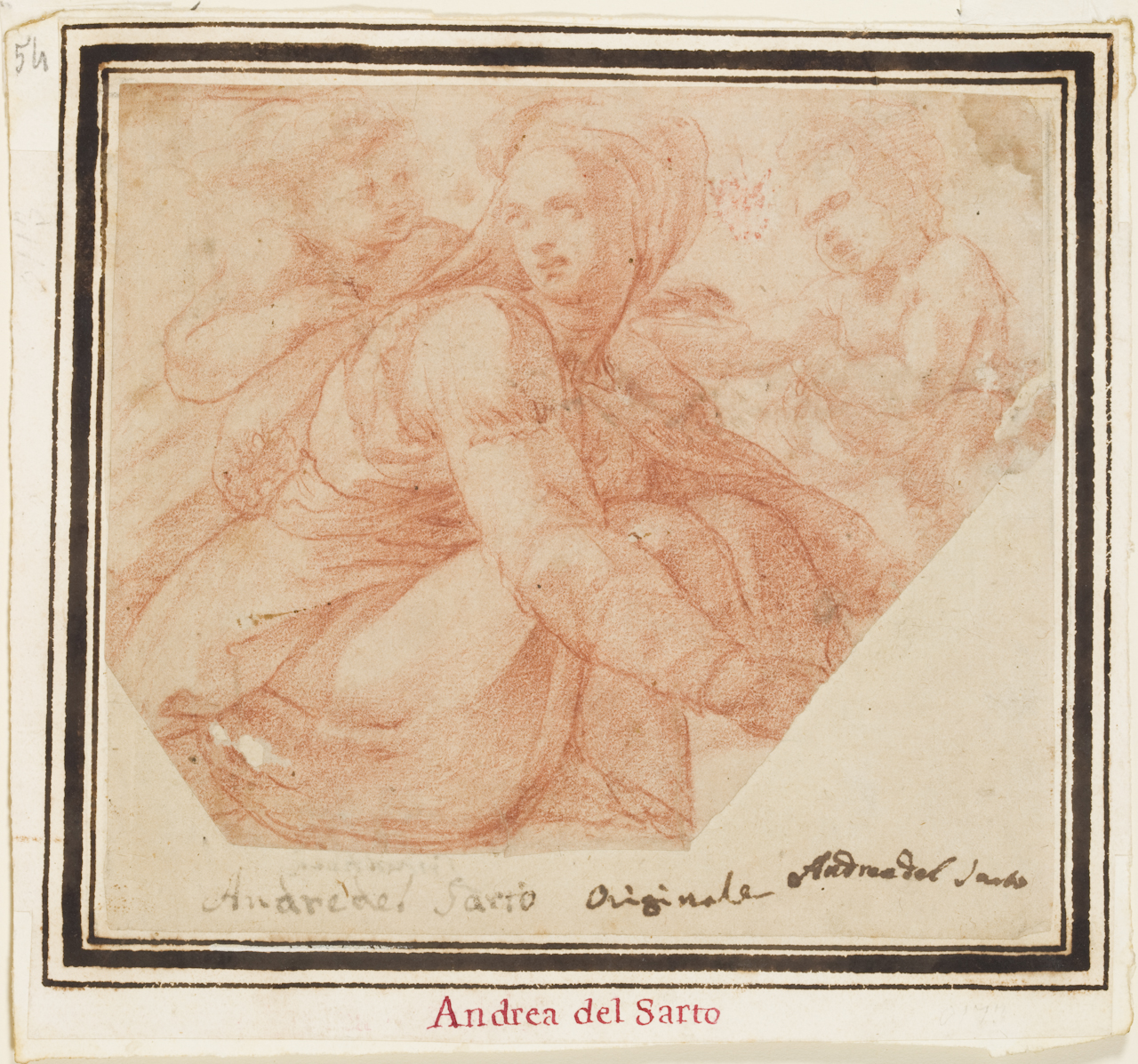Madonna e due putti (disegno) di Andrea d'Agnolo detto Andrea del Sarto (sec. XVI)