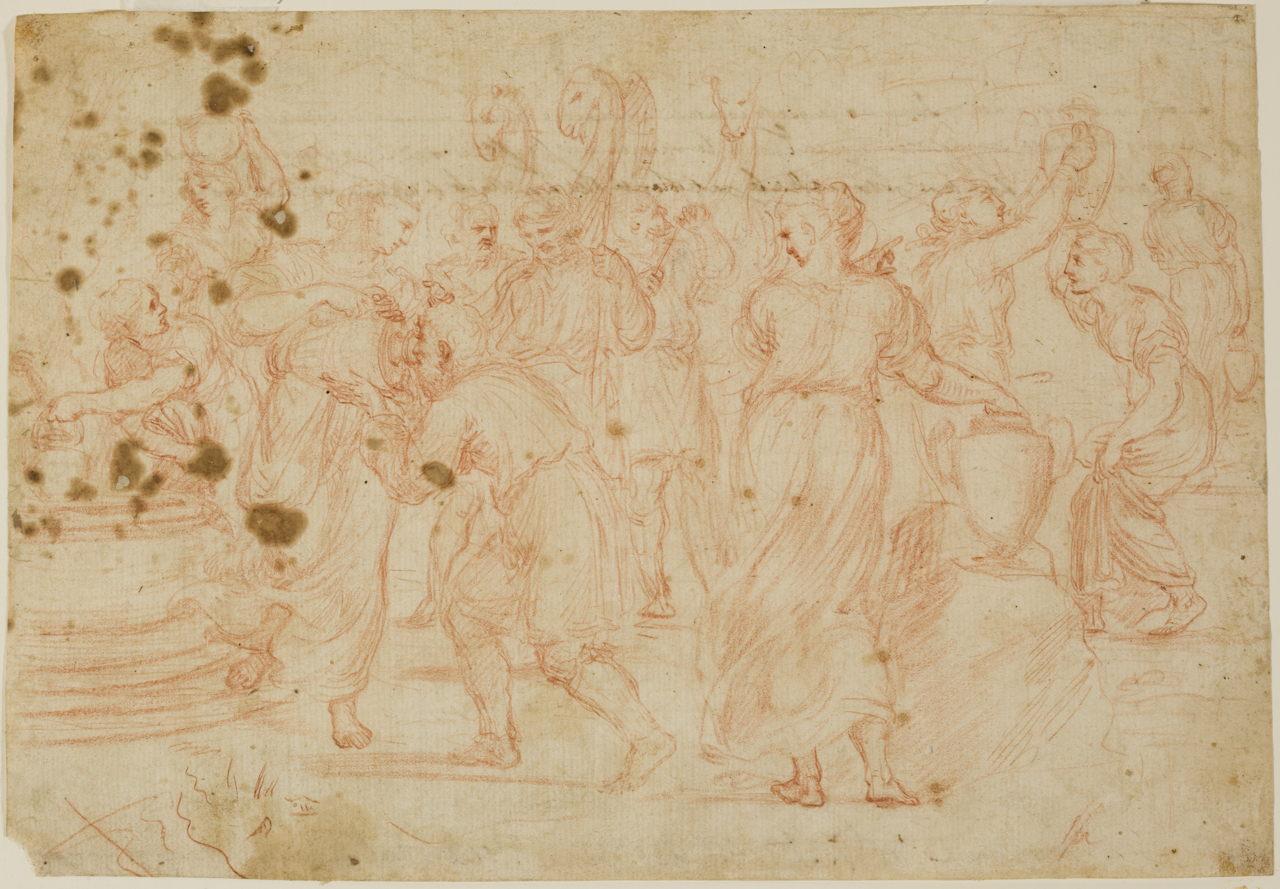 rebecca al pozzo (disegno) di Albani Francesco (attribuito) (secc. XVI/ XVII)