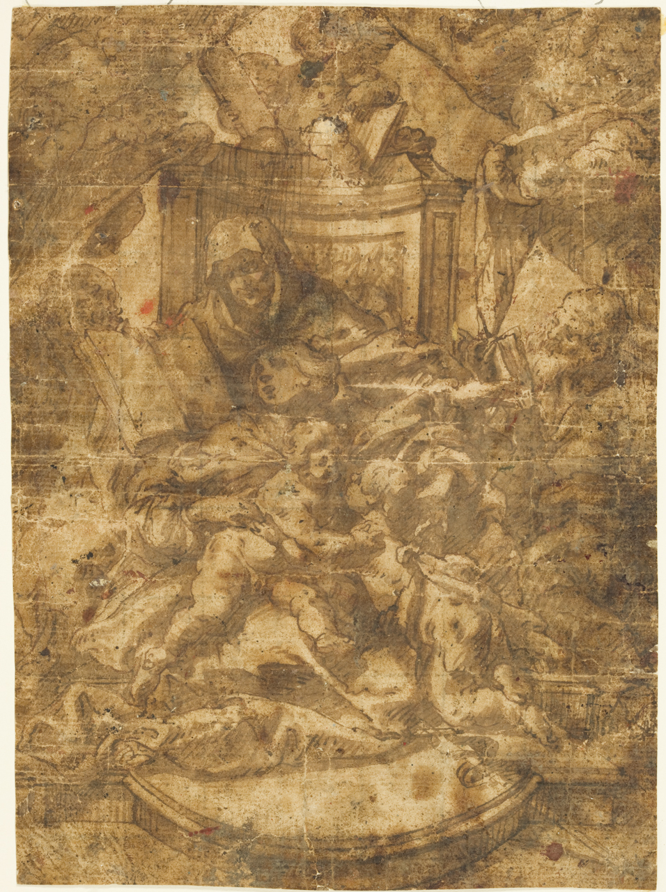 Madonna con Bambino e Santi (disegno) di Carracci Annibale (bottega) (secc. XVI/ XVII)