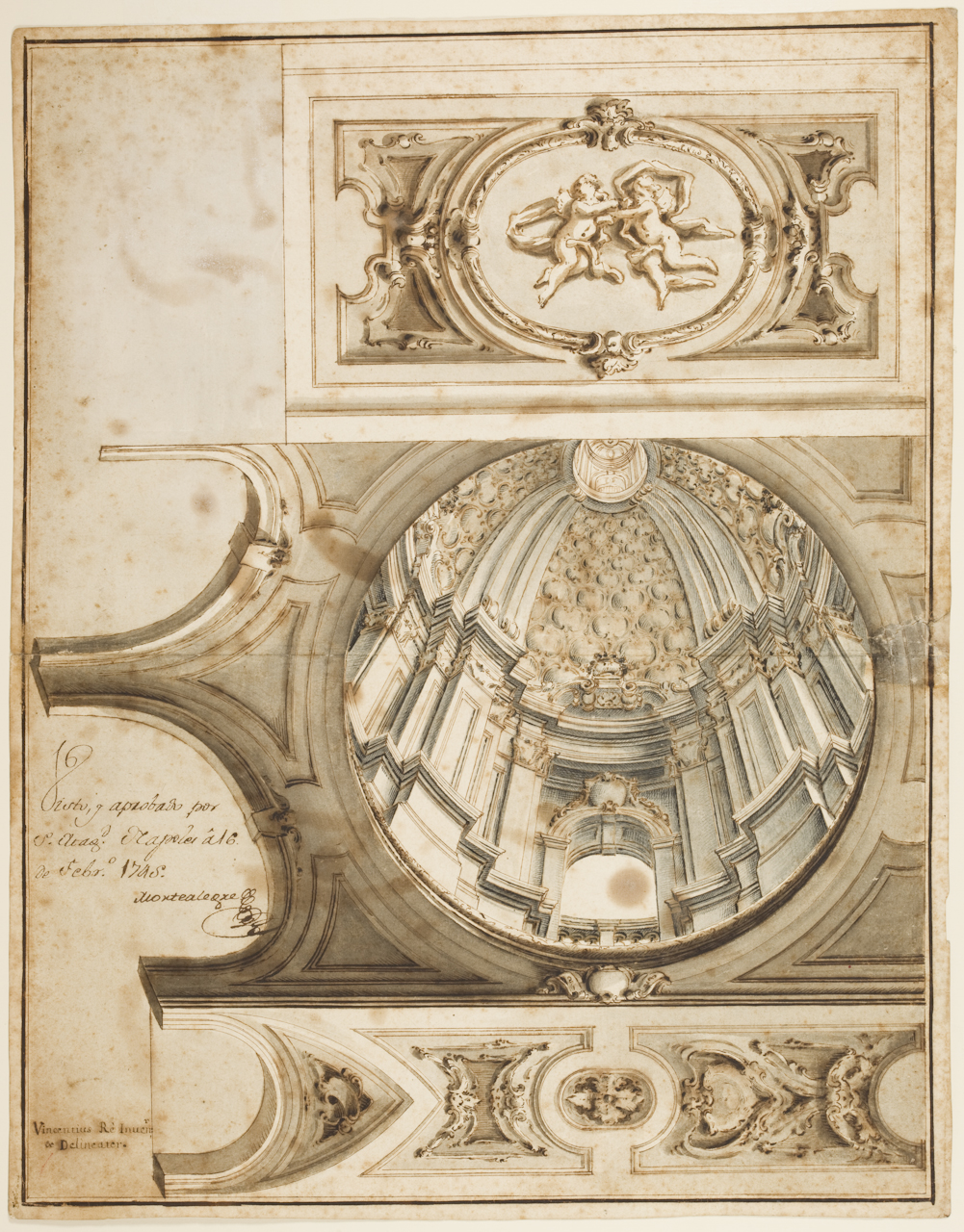 Studio di elementi architettonici per la reggia di Portici (disegno) di Re Vincenzo (sec. XVIII)