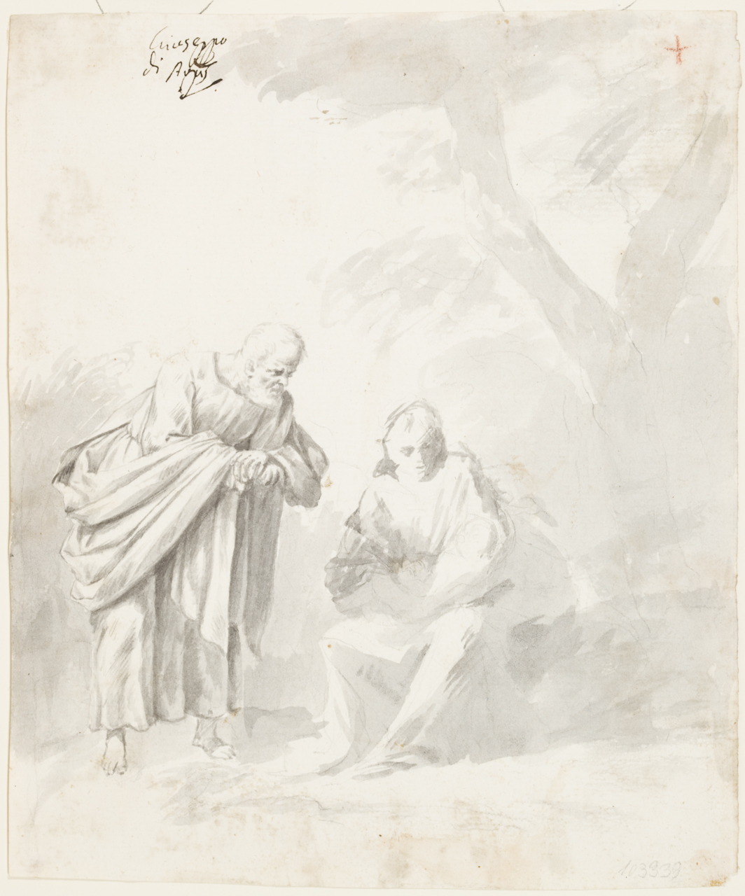 Riposo dalla fuga in Egitto (disegno) di Cesari Giuseppe detto Cavalier d'Arpino (attribuito) (secc. XVI/ XVII)