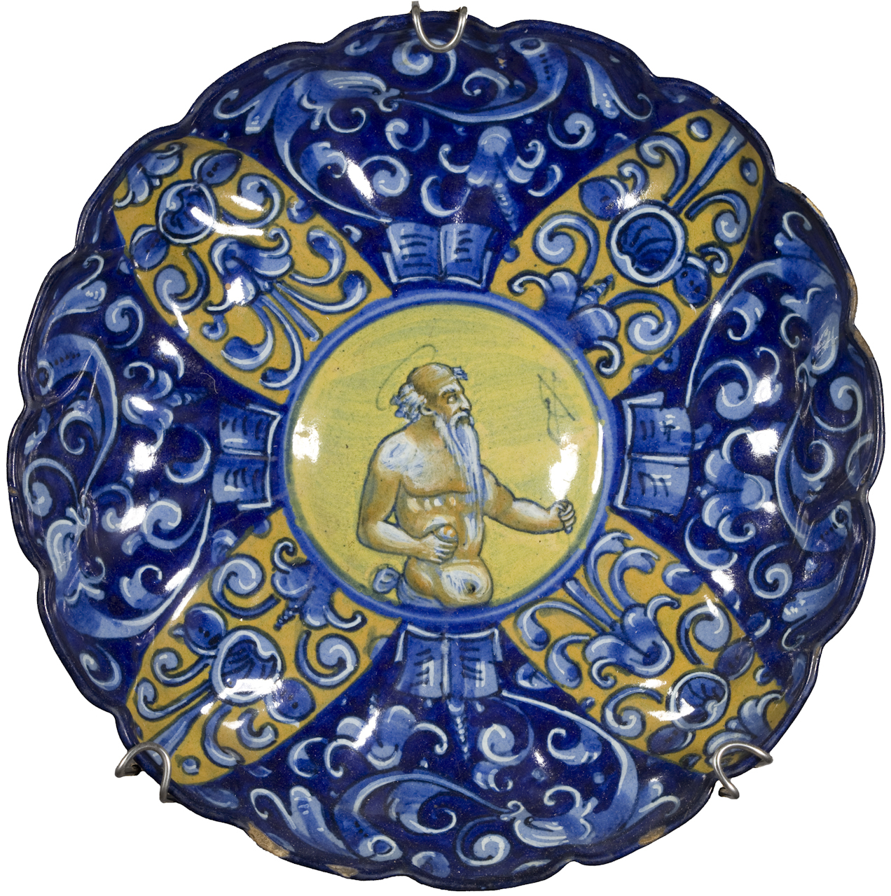 San Girolamo penitente, motivo decorativo a quartieri (crespina) - manifattura faentina (metà sec. XVI)