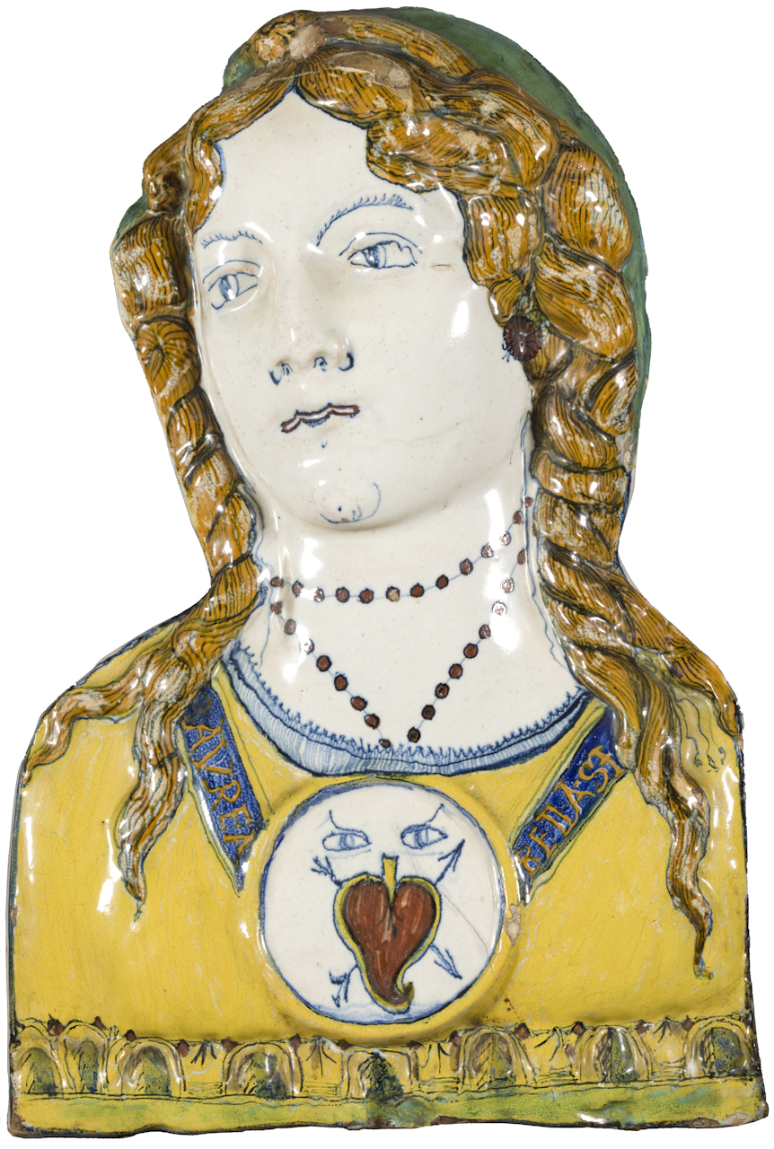 busto femminile (placca) - manifattura montelupese (secc. XV/ XVI)