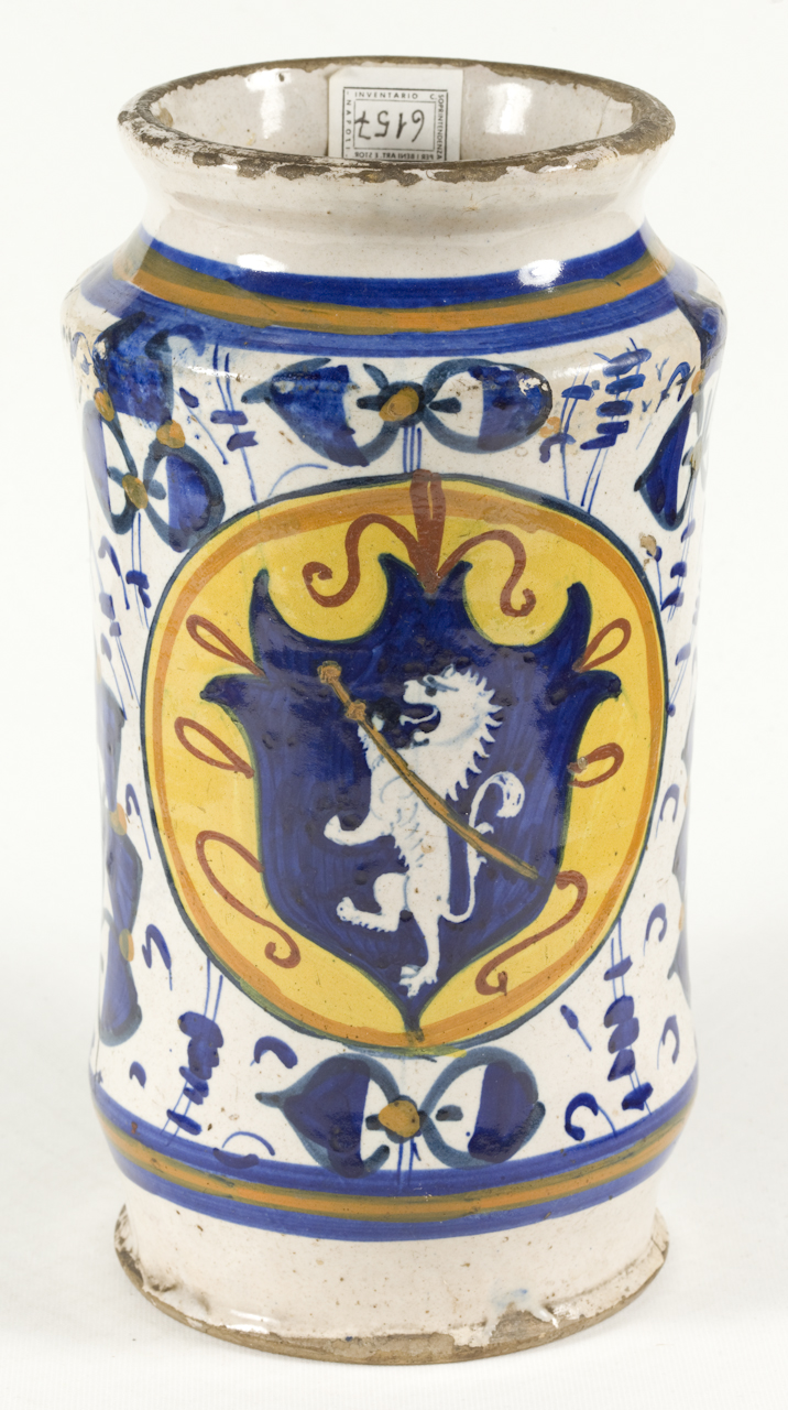 stemma, motivo decorativo a palmetta persiana (albarello) - manifattura montelupese (prima metà sec. XVI)