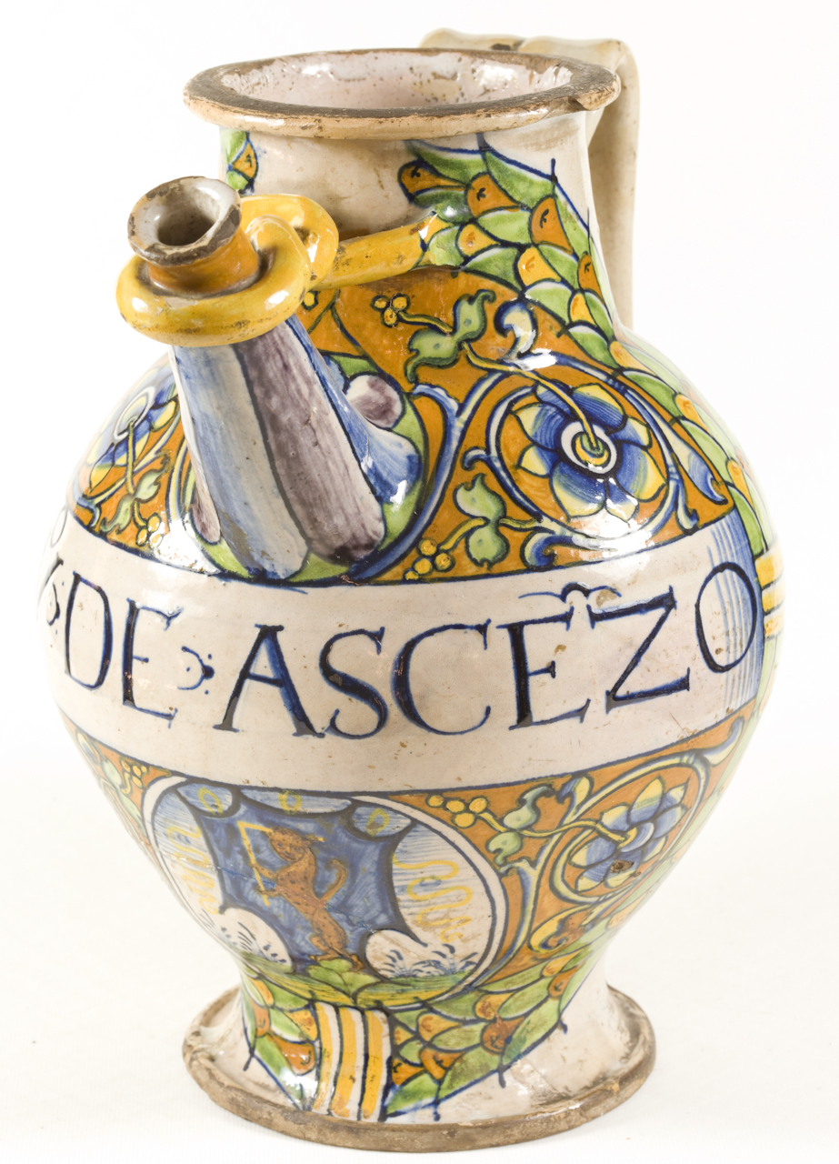 stemma, motivi decorativi floreali (brocca) - manifattura di Deruta (inizio sec. XVI)