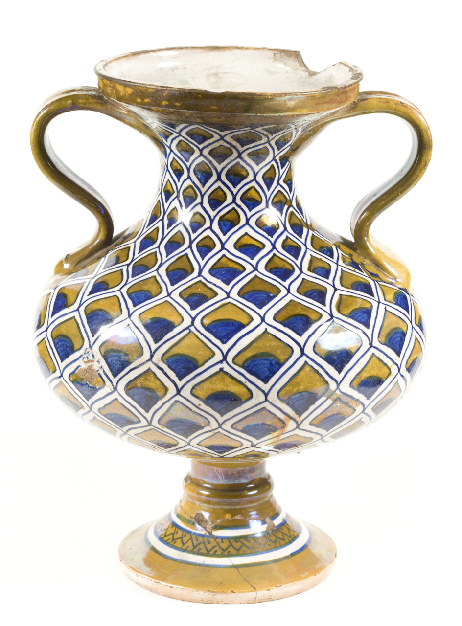 motivo decorativo a penna di pavone (vaso) - manifattura di Deruta (prima metà sec. XVI)