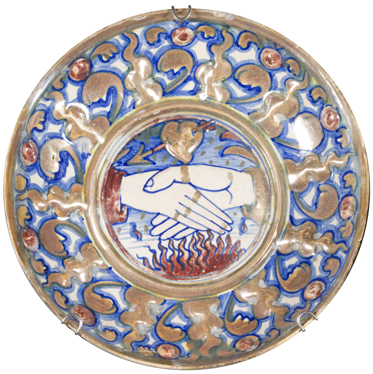 allegoria della Fedeltà, motivo decorativo a lingue di fuoco (coppa) - manifattura eugubina (secondo quarto sec. XVI)