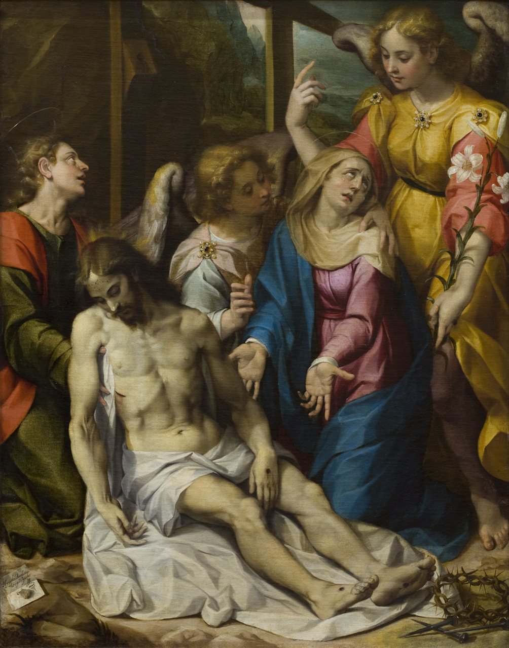 Cristo in pietà e angeli (dipinto) di Borghese Ippolito (sec. XVII)