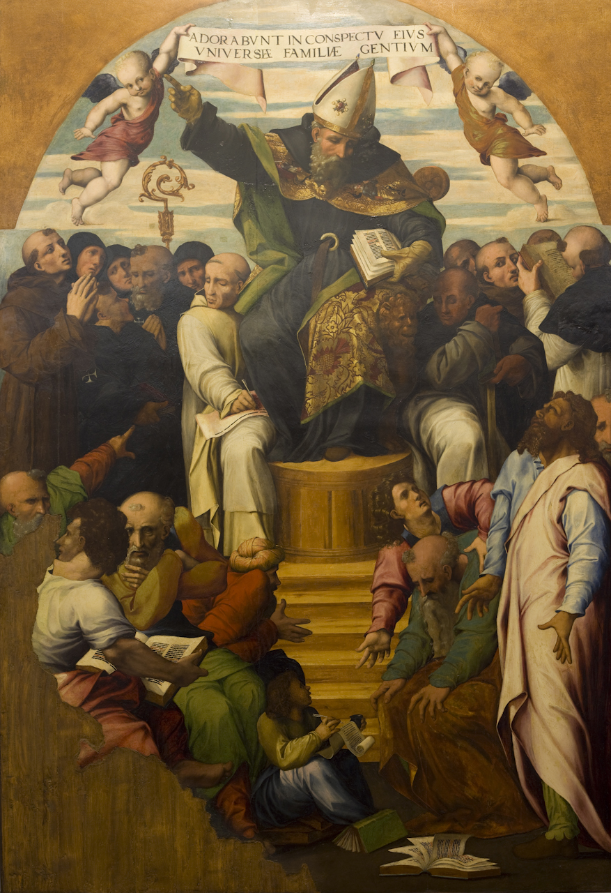 Disputa e trionfo di Sant'Agostino sugli eretici (dipinto) di Cardisco Marco detto Marco Calabrese (sec. XVI)