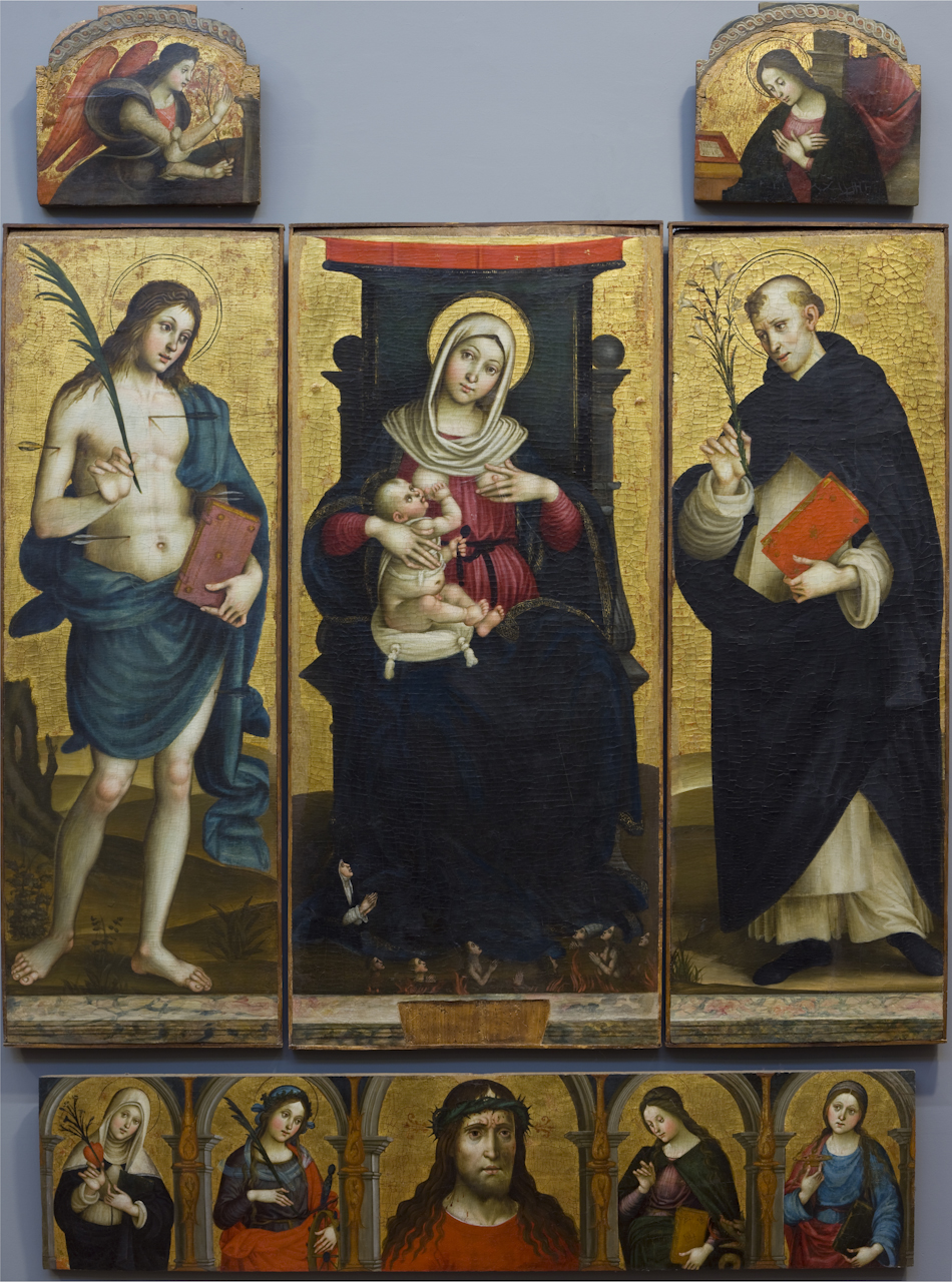 Madonna con Bambino e Santi (dipinto) di Sparano Stefano (sec. XVI)