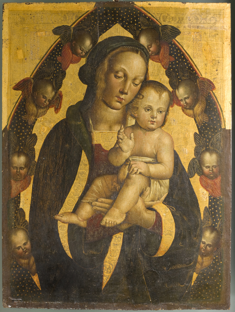 Madonna con Bambino e angeli (dipinto) di Del Massaro Antonio detto Pastura (secc. XV/ XVI)