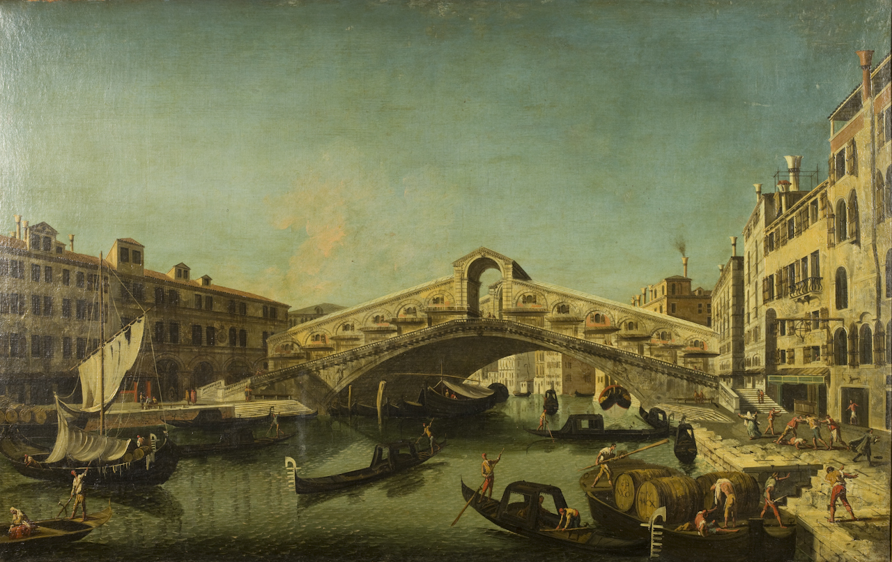 Veduta del ponte di Rialto a Venezia (dipinto) di Albotto Francesco (sec. XVIII)