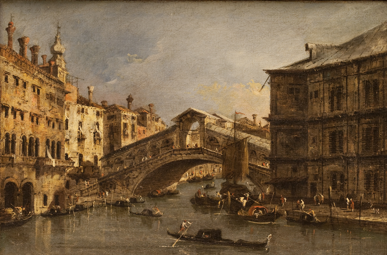 Veduta del ponte di Rialto a Venezia (dipinto) di Guardi Francesco (sec. XVIII)