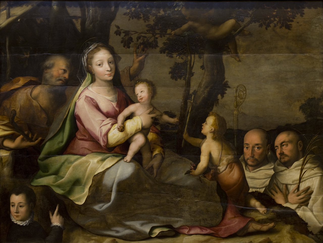 Sacra famiglia con due santi certosini e un committente (dipinto) di Hendricksz Dirk detto Teodoro d'Errico (sec. XVI)