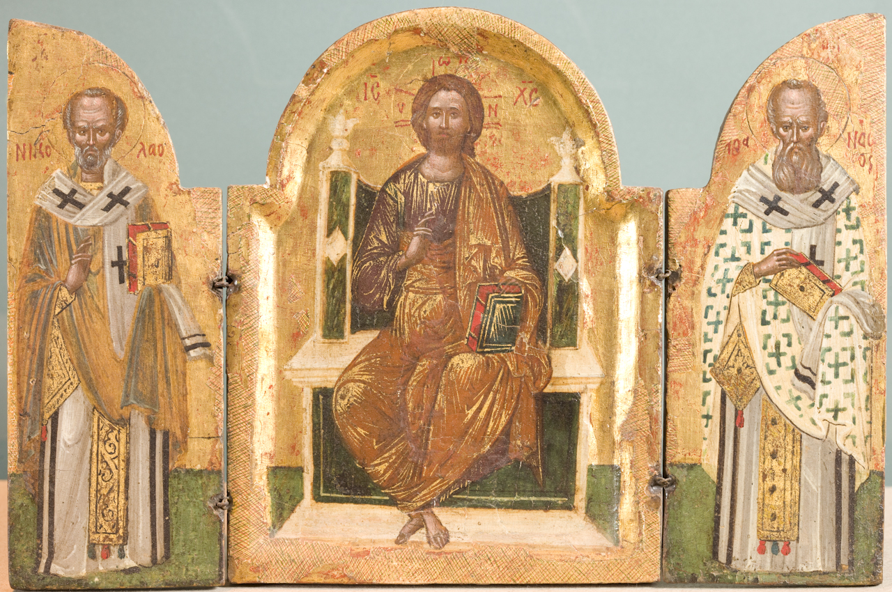 Cristo Pantocratore e Santi (dipinto) - ambito greco (sec. XV)