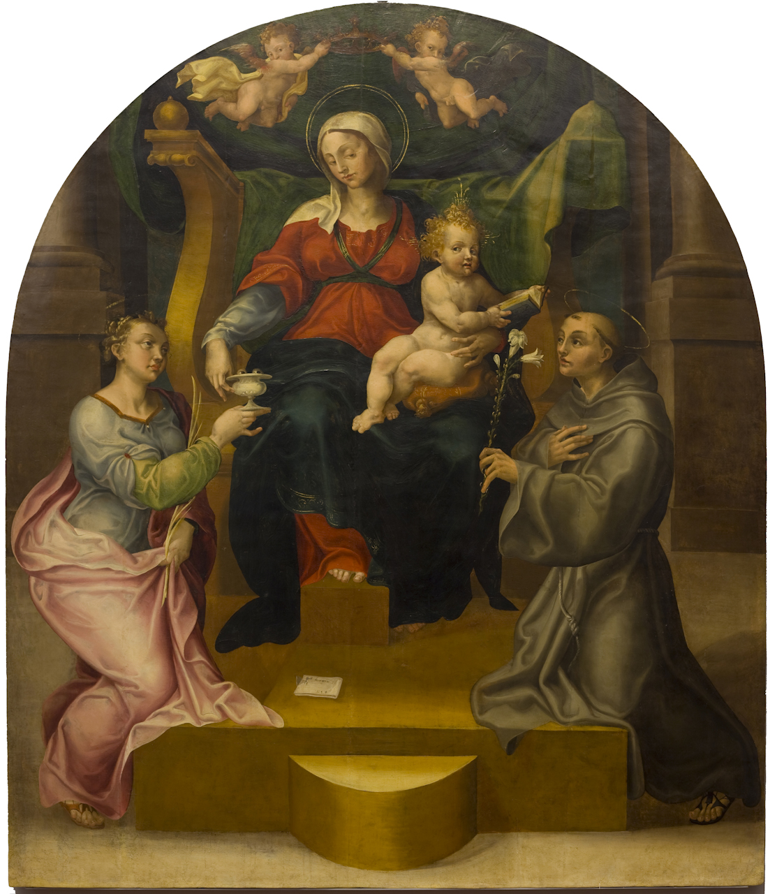 Madonna in trono con Bambino tra i Santi Lucia e antonio da Padova (dipinto) di Negroni Pietro detto Zingarello (sec. XVI)
