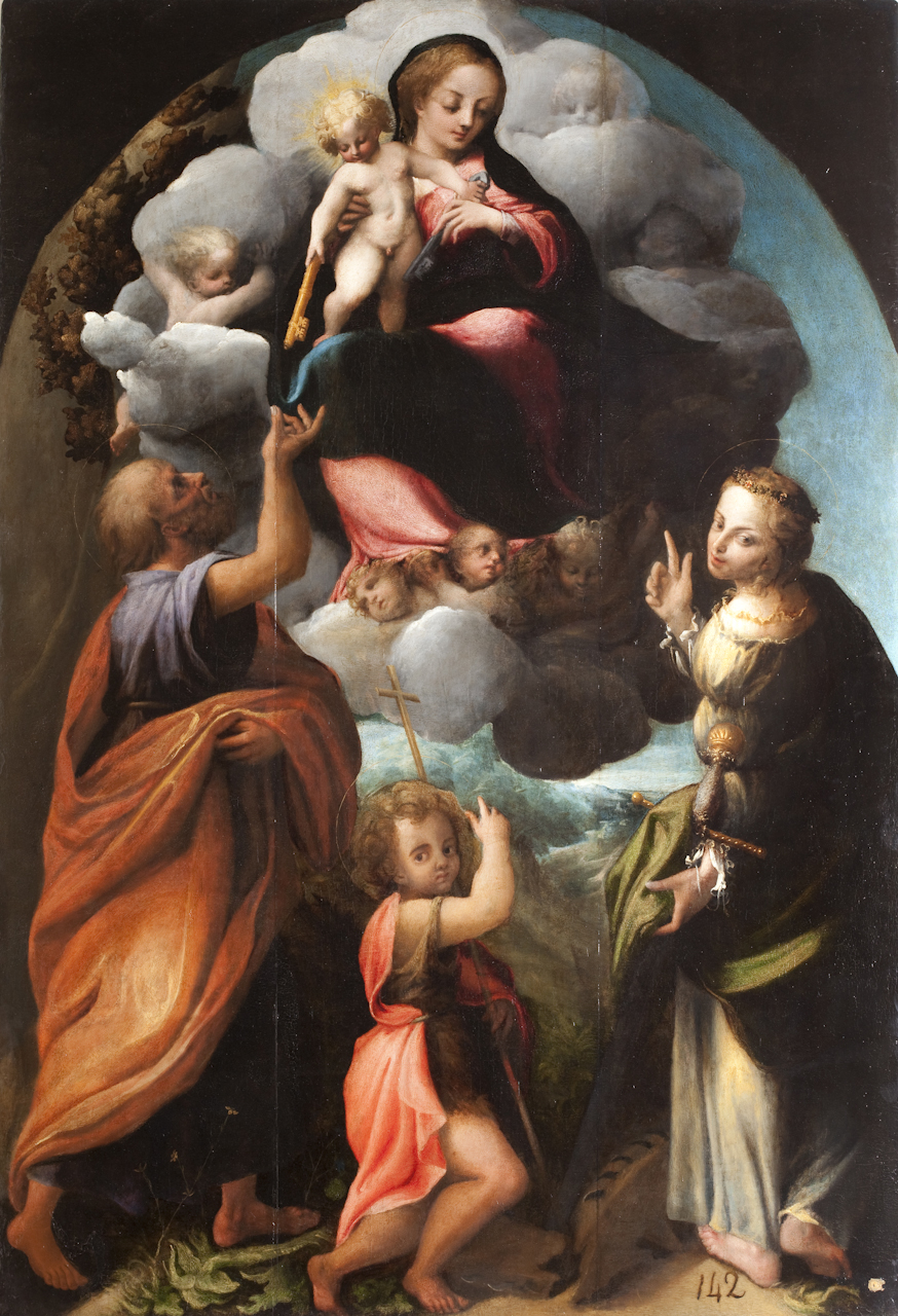 Madonna con Bambino in gloria e Santi (dipinto) di Rondani Francesco Maria (sec. XVI)