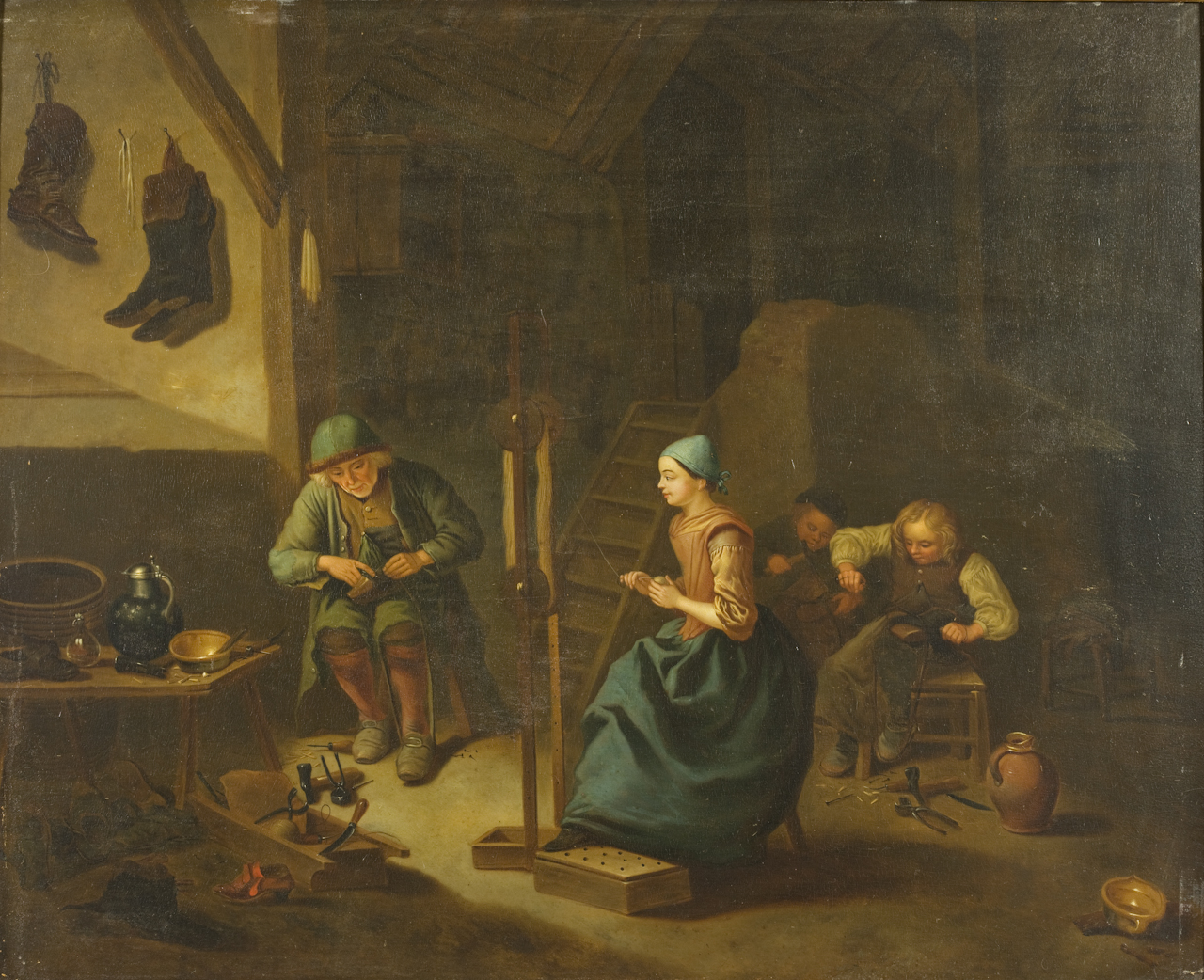 Bottega del ciabattino (dipinto) di Grundmann Johann Basil (sec. XVIII)