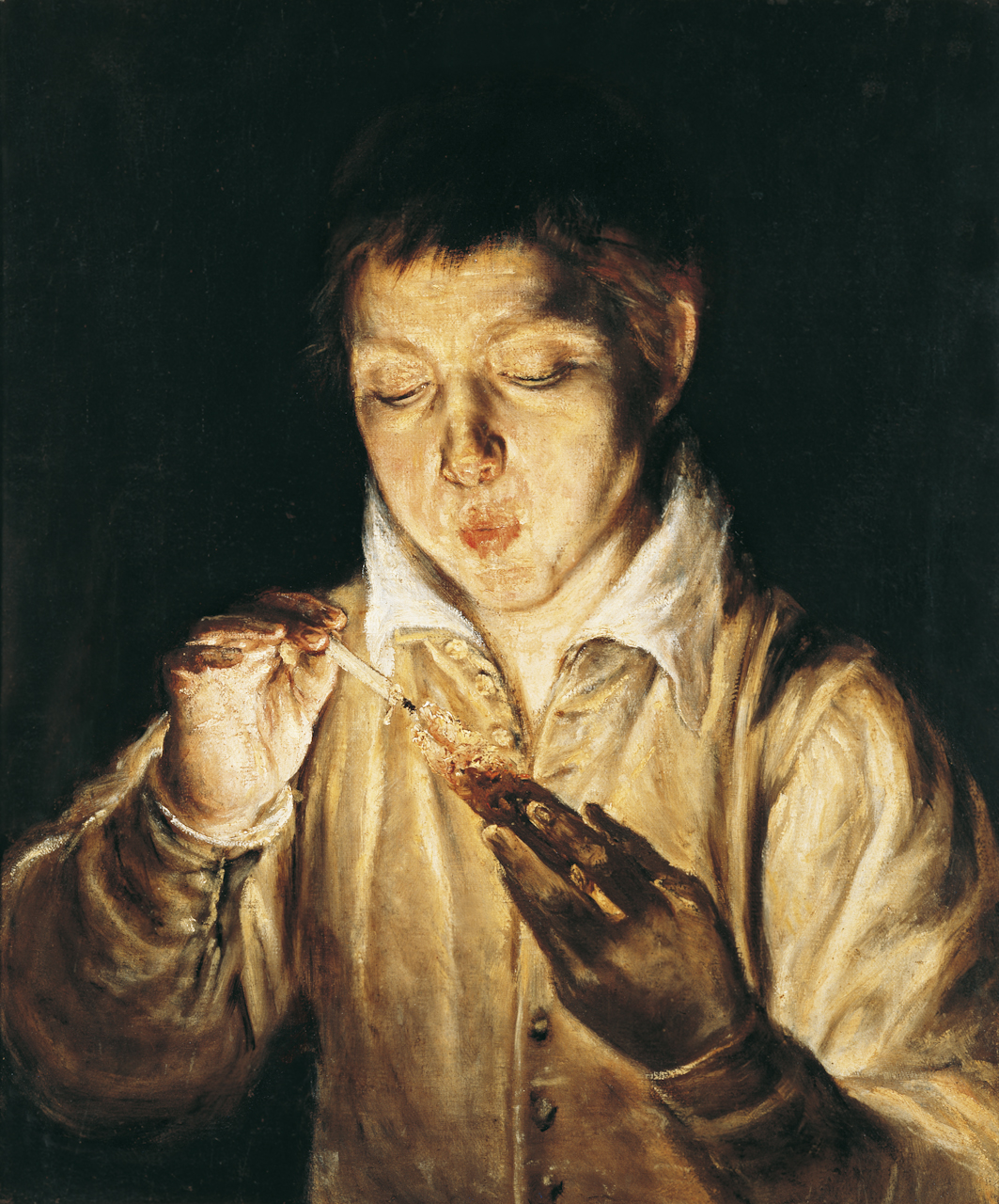 El soplon, ragazzo che accende una candela con un tizzone (dipinto) di Theotokopoulos Domenikos detto El Greco (terzo quarto sec. XVI)